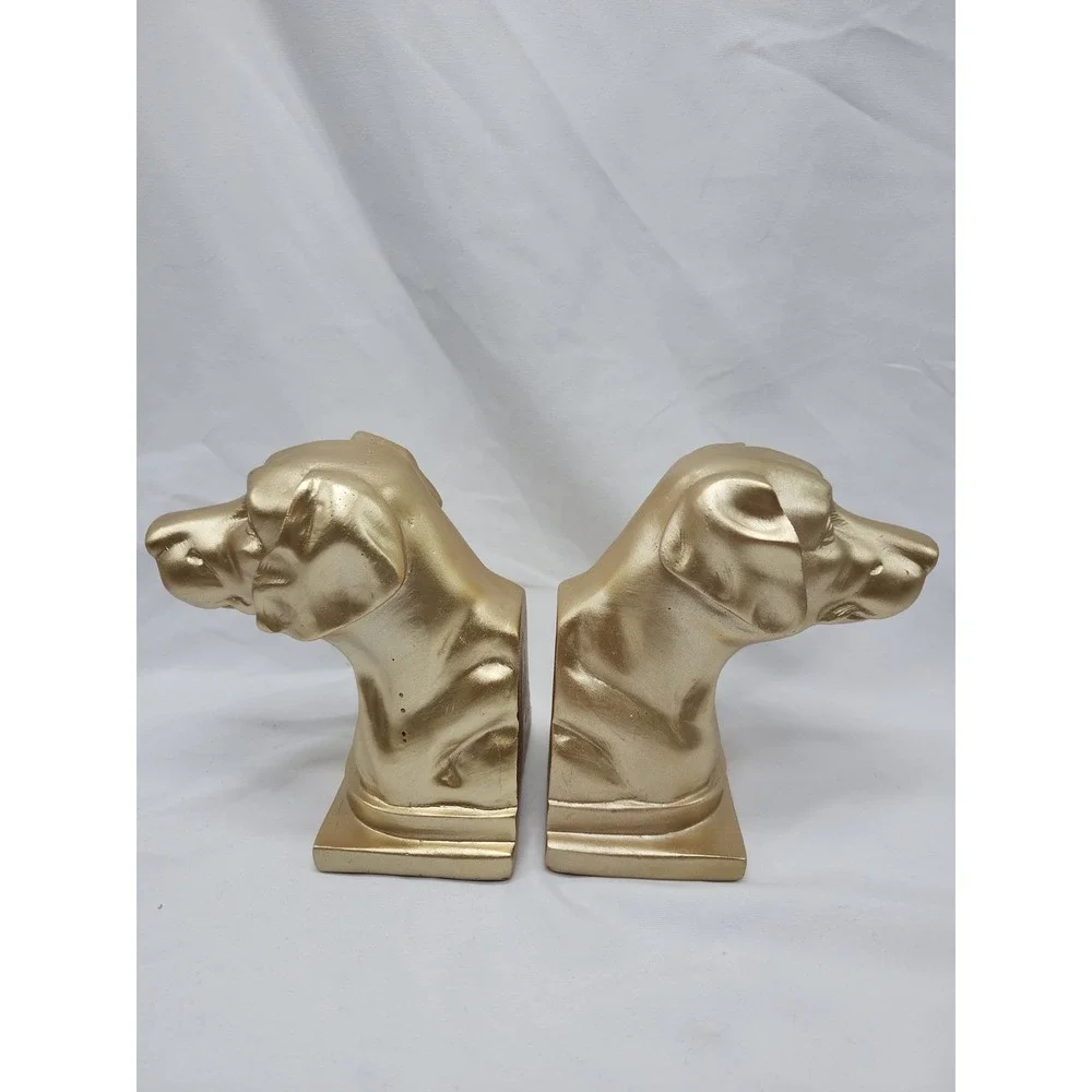 Vintage Style Hand Painted Gold Dog Bust Bookends Labrador 6